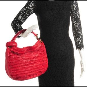 Jimmy Choo SKY Red Suede Leather Fringe Hobo Shoulder Bag